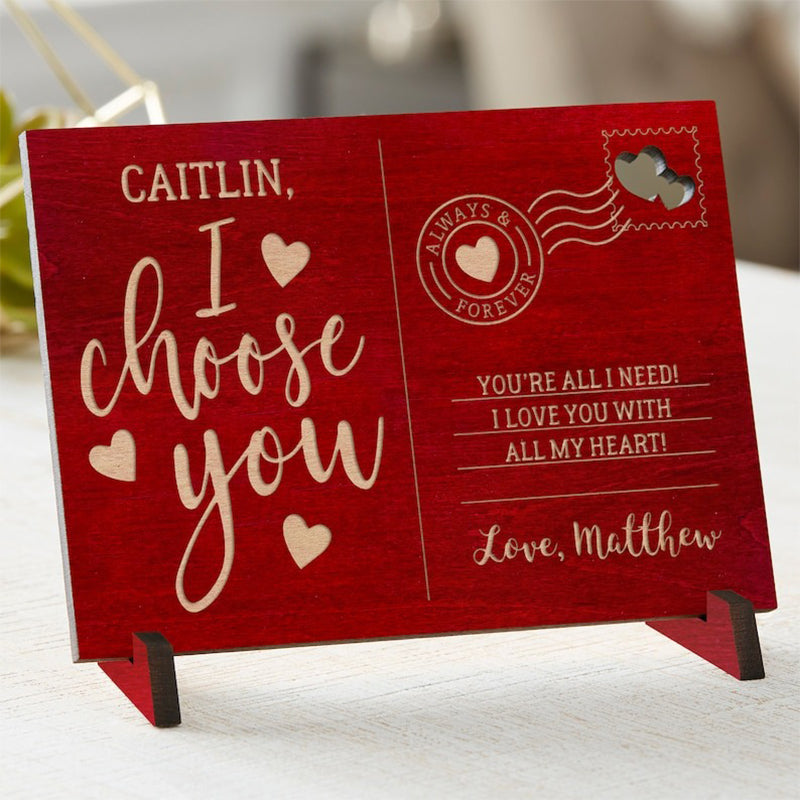 I Choose You Personalized Wood Postcard, Wood Keepsake
