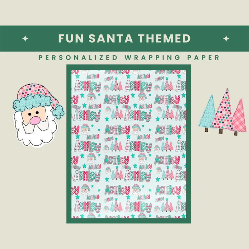 Personalized Wrapping Paper Christmas Santa Gift Wrap with Name