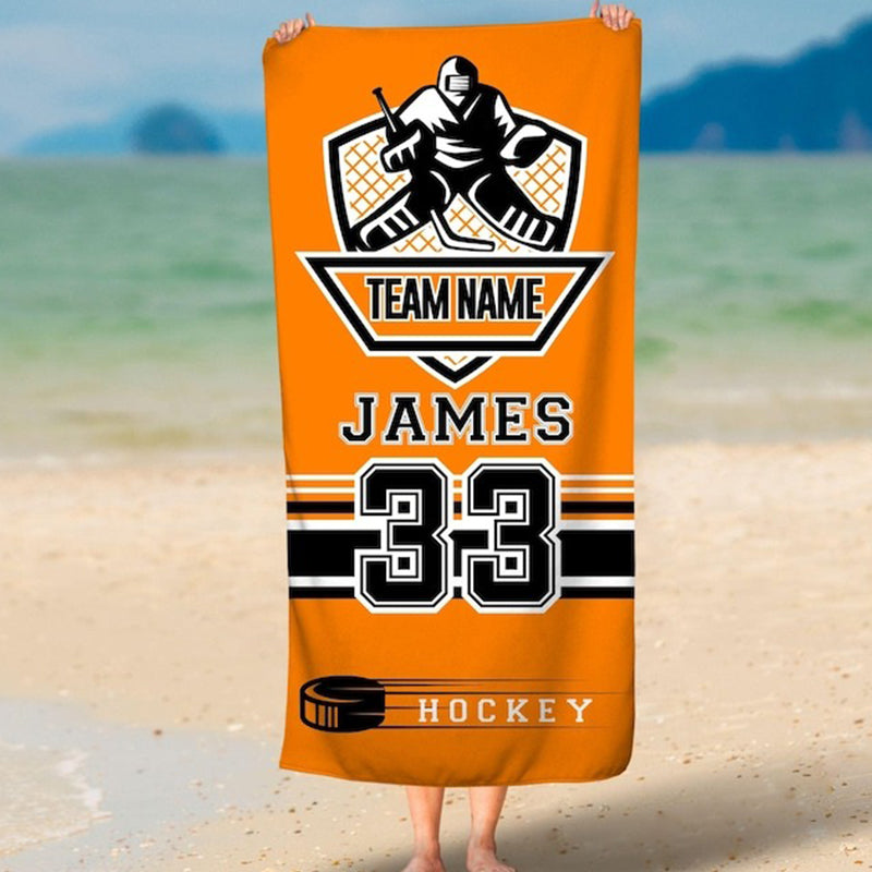 Personalized Hockey Team Beach Towel, Custom Hockey Dad Gift