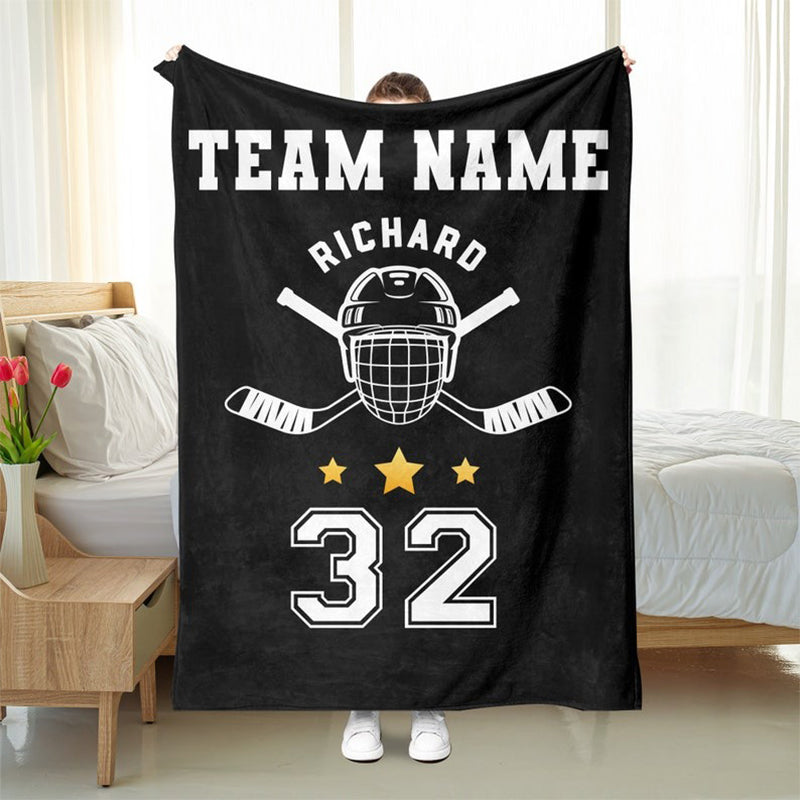 Personalized Hockey Blanket - Custom Name, Player Number & Team Name