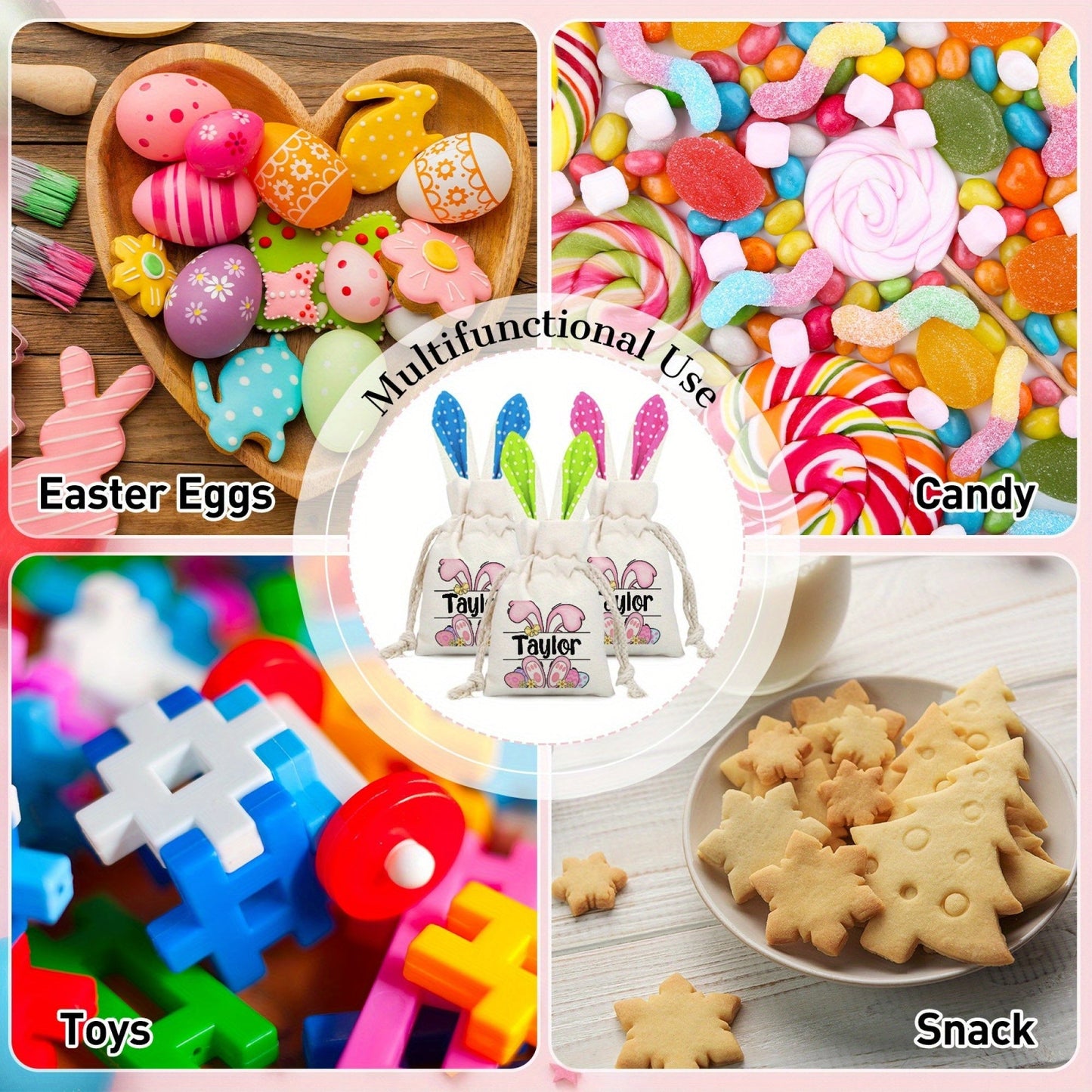 Custom Easter Bunny Sack - Personalized Rabbit Print Gift Bag with Name