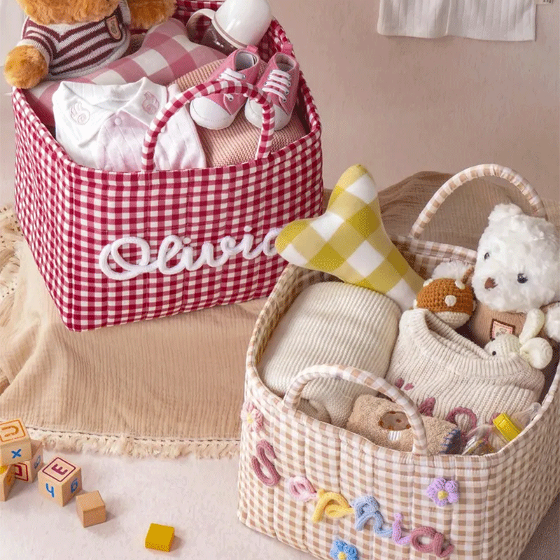 Personalized Quilted Baby Basket, Custom Baby Shower Gift