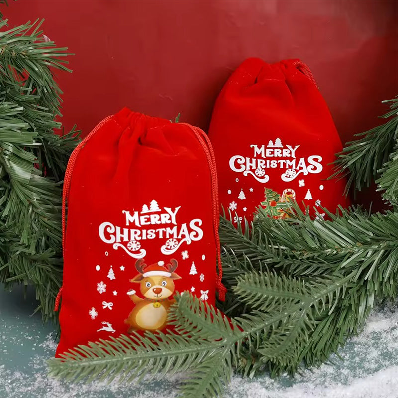 10/20pcs Christmas Drawstring Velvet Bags Red Candy Biscuits Pouch Personalization name