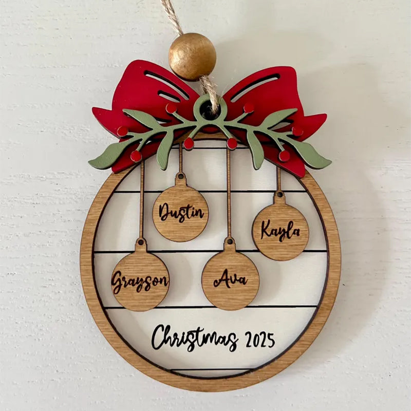 Family Christmas Ornament, Personalized 2025 Wood Holiday Ornament with Family