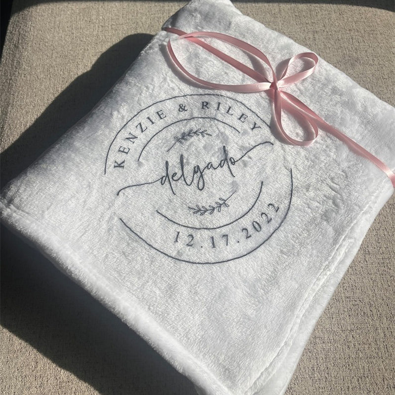 Personalized White Fleece Throw Blanket Unique Wedding Gift for Couple