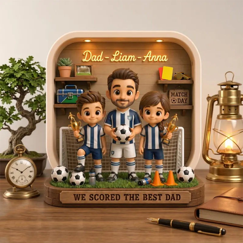 Personalized Dad And Kids Soccer Acrylic Block