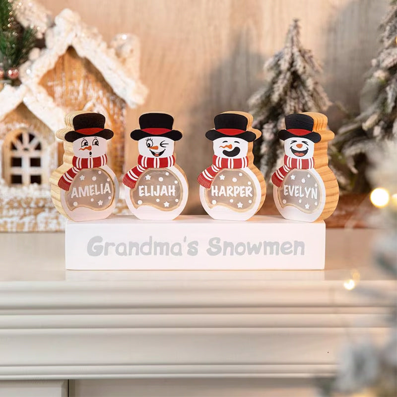 Custom Family Christmas Decoration, Personalized Snowman Figurine Set with LED Lights