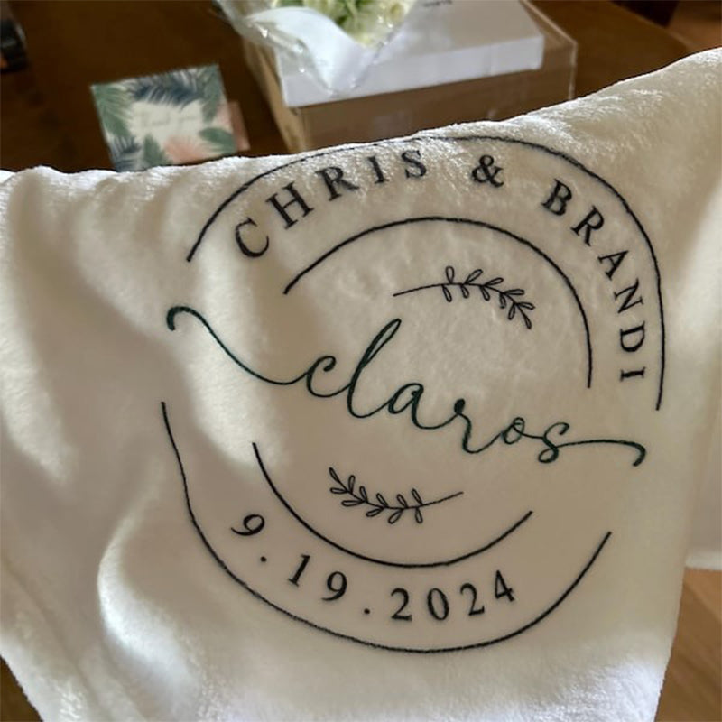 Personalized White Fleece Throw Blanket Unique Wedding Gift for Couple