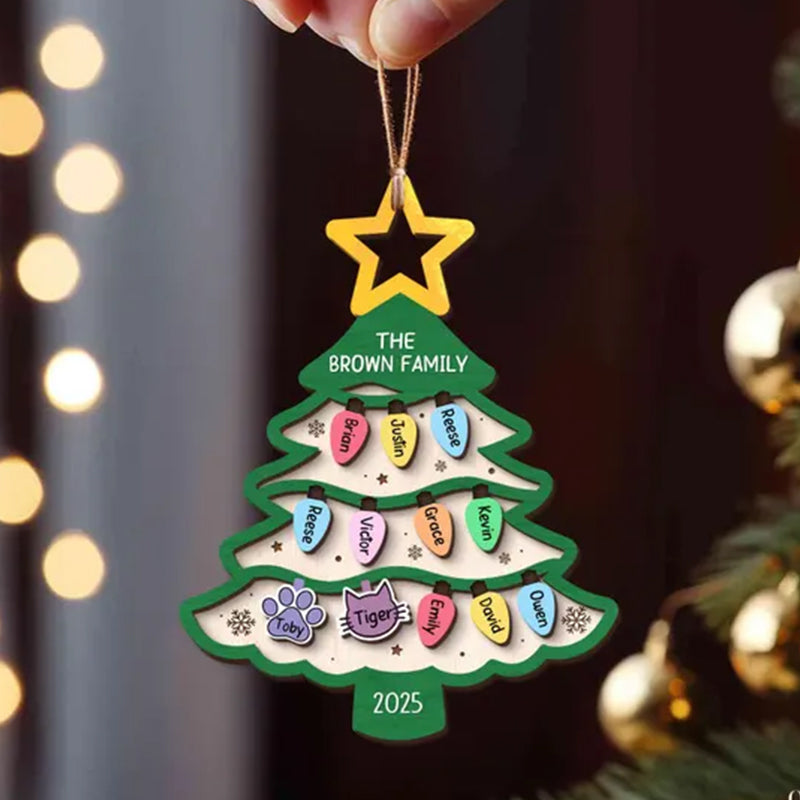 Personalized Family Tree Ornament 2025, Custom Family With Pet Ornament