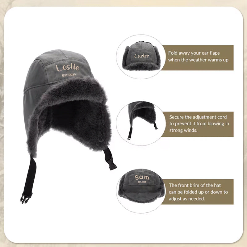 Personalized PU Leather Trapper Hat,Custom Name