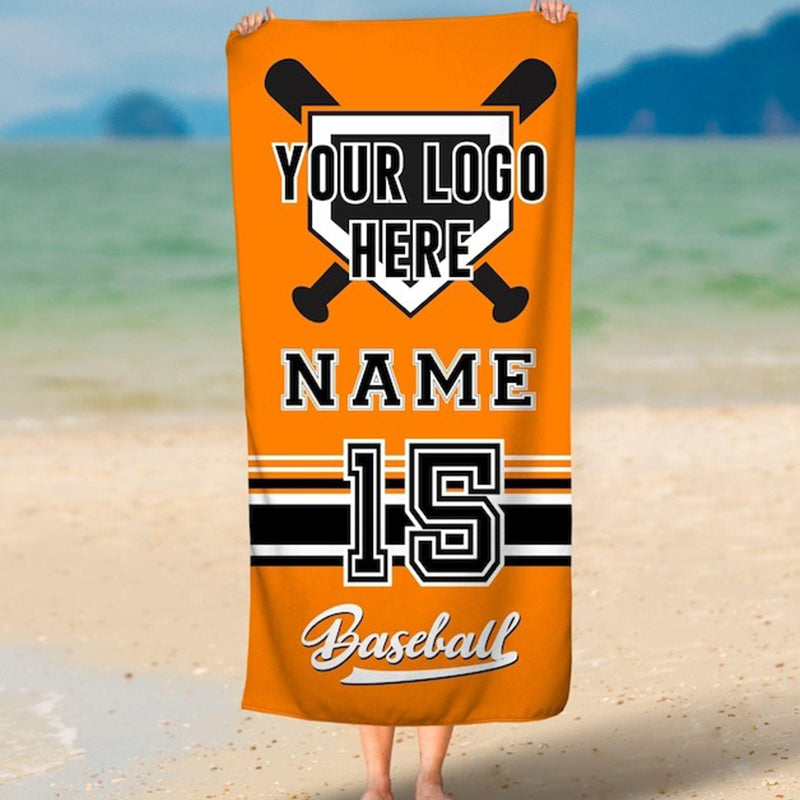 Custom Baseball Team LOGO Beach Towel, Baseball Player Gift