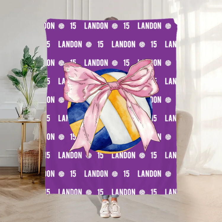 Personalized Bow Volleyball Softball Multicolor Throw Blanket