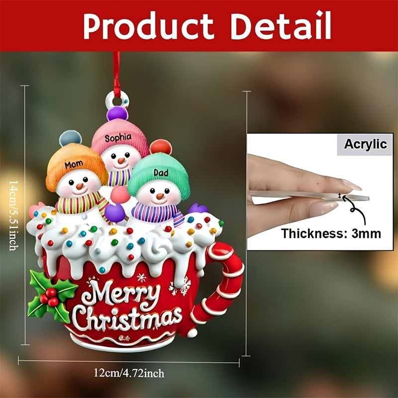 Personalized Snowman Family Ornament, Custom Family Christmas Ornament