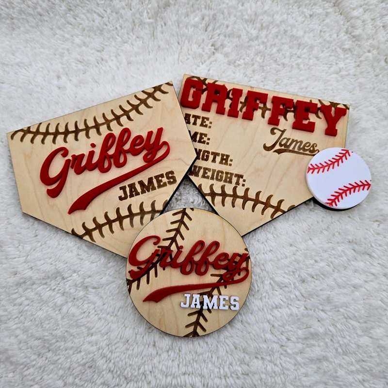 Baseball birth announcement sign newborn name sign baseball home plate birth stat hospital name sign