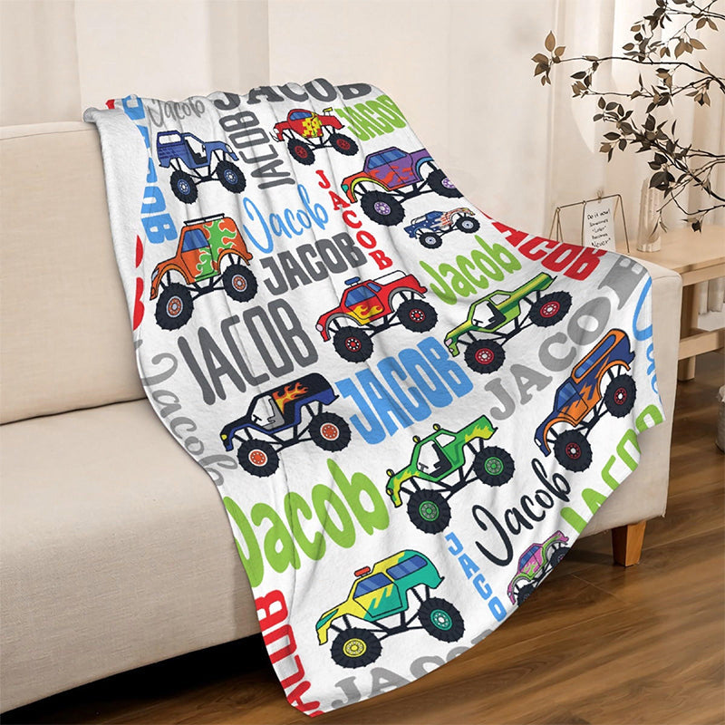 Custom Name Monster Truck Design Flannel Blanket