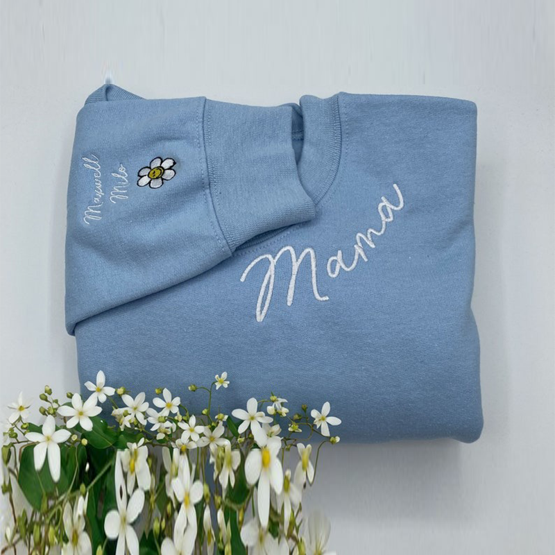 Custom Mama Sweatshirt with Kids Name on Sleeve