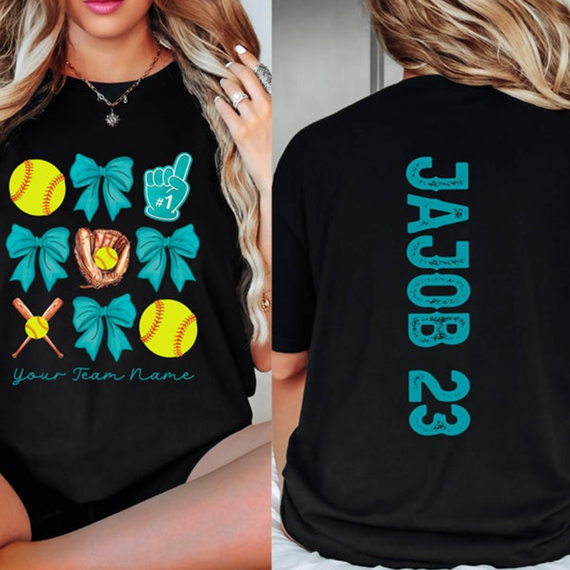 Personalized Softball Gift,Game Day Team Mom T Shirt with Kid Name number