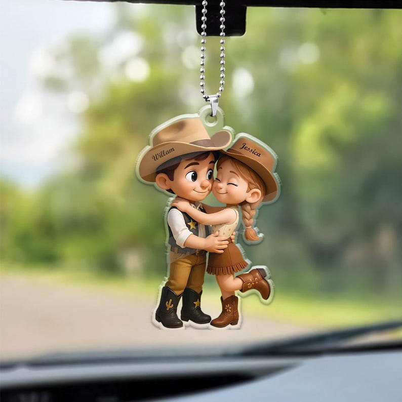 Cartoon style rural couple car pendant decoration