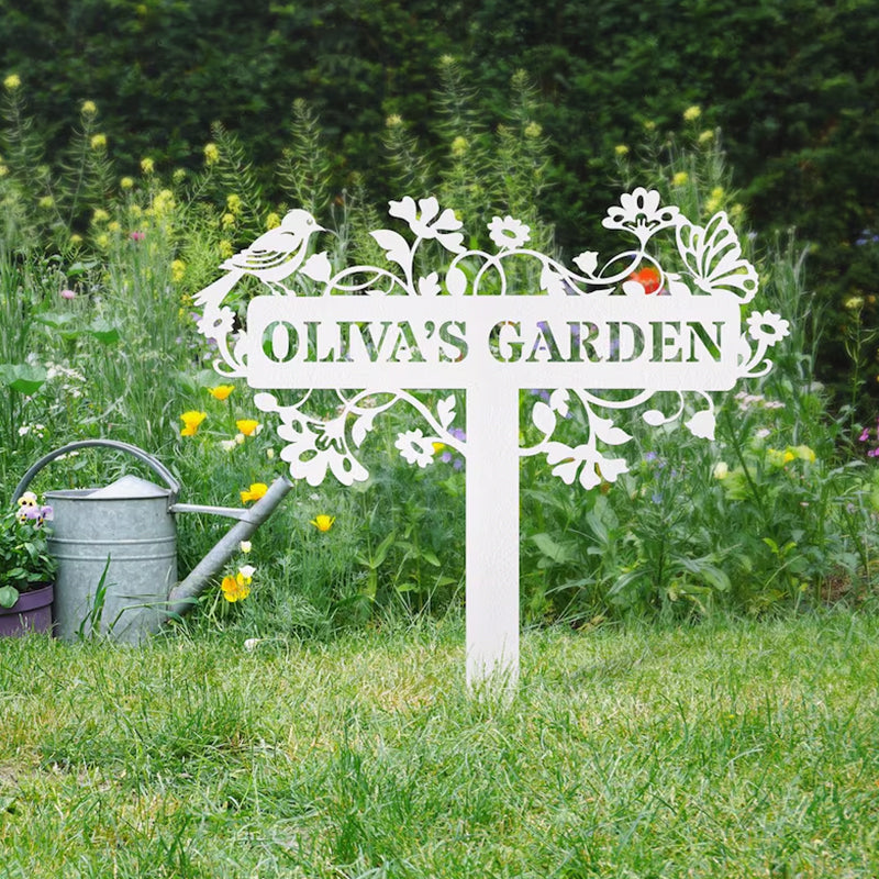 Custom Metal Garden Decor, Bird with Flower Garden Sign