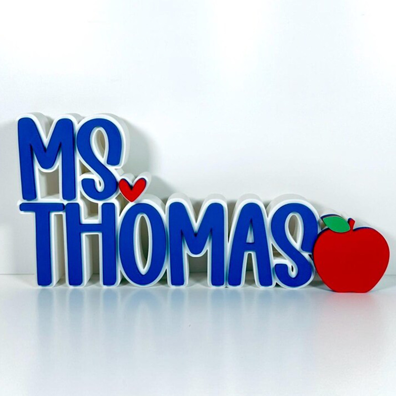 Teacher Name Plate, Multicolor Teacher Name Sign, Apple Name Plate