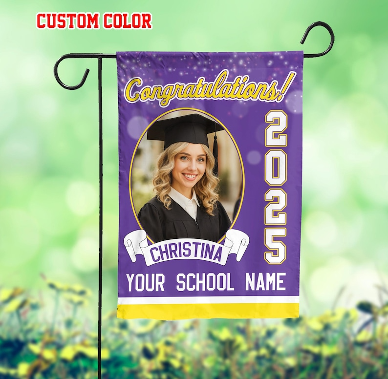 Personalized Photo Senior Graduation Garden Flag, Custom Class Of 2025 Graduate Yard Sign