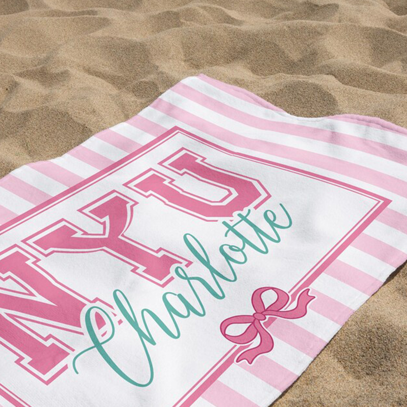 Personalized School Striped Beach Towel with Bow: College University Pride Spirit Gift,