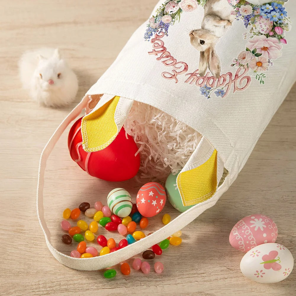 Personalized Wreath Cartoon Rabbit Easter Basket