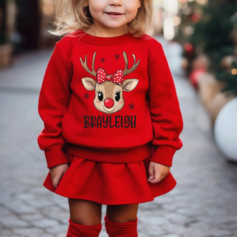 Christmas kid toddler personalized boy girl custom name reindeer shirt,