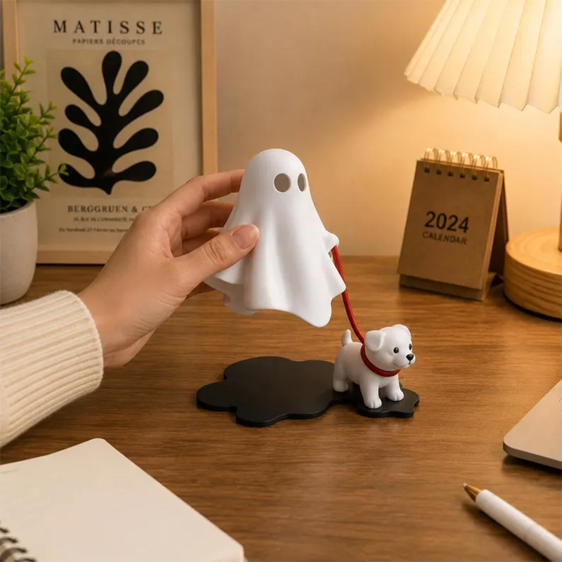 Cute Ghost Dog Figurine, Ghost Walker Desk Decor, Mini Ghost Statue
