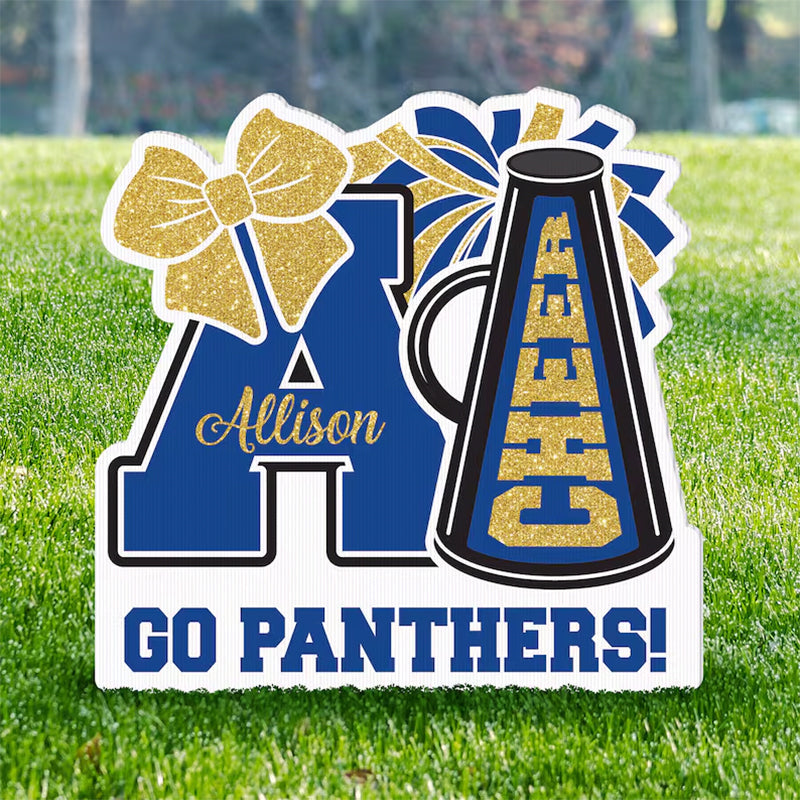 Football Yard Sign Personalized Cheer Squad Sign, Customize Name & Initial, School Colors