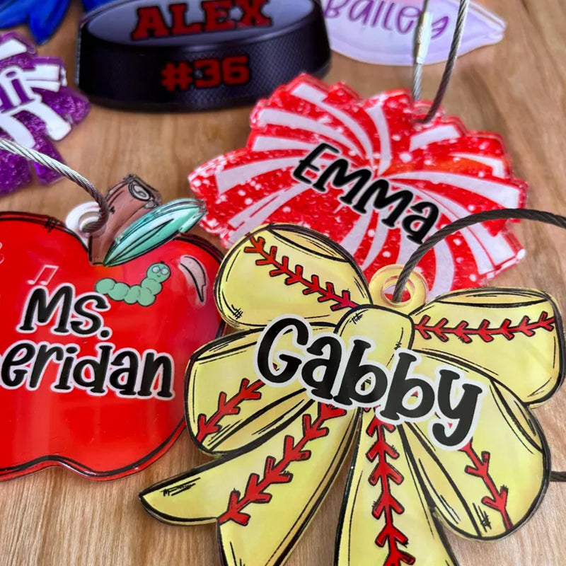 Personalized Girls Sports Bag Tag - Custom Name Tag with Bow