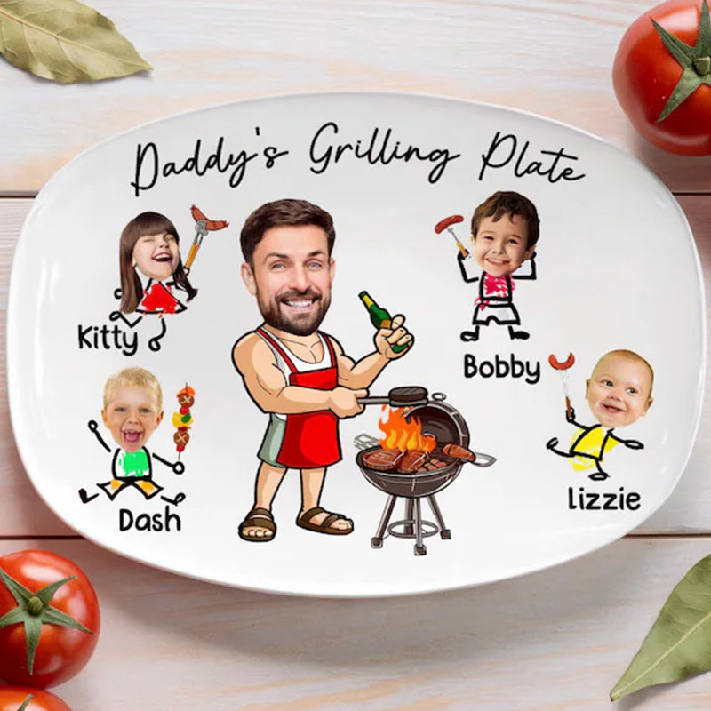 Personalized Face Grilling Platter, Custom Daddy's Grilling Plate with Kids' Names