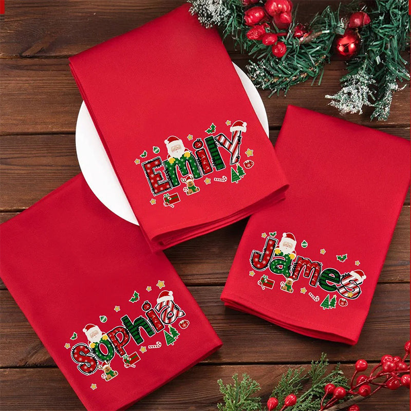 Personalized Santa Claus Christmas Element Alphabet Napkin with Name
