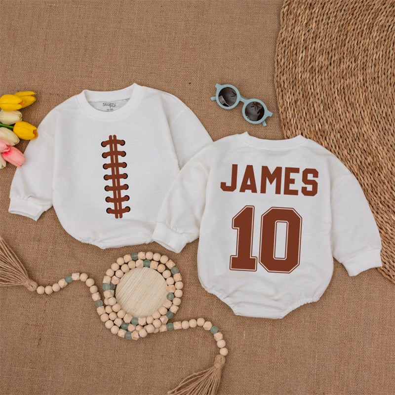 Personalized Football Baby Romper, Custom Name and Number Game Day