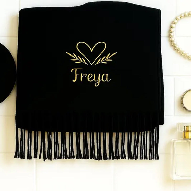 Custom Name Embroidered Scarf, Personalised Woven Oversized Scarf for Womens