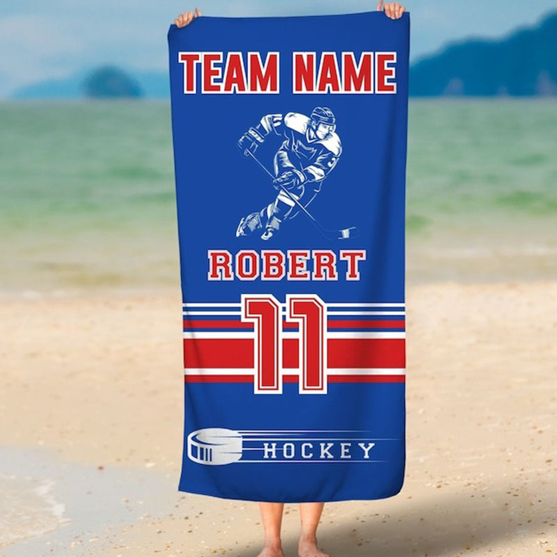 Personalized Hockey Team Beach Towel, Custom Hockey Dad Gift