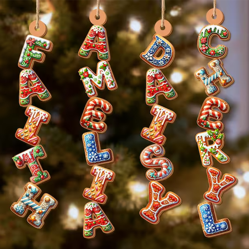 Custom Gingerbread Alphabet Ornament, Kids Name Ornament