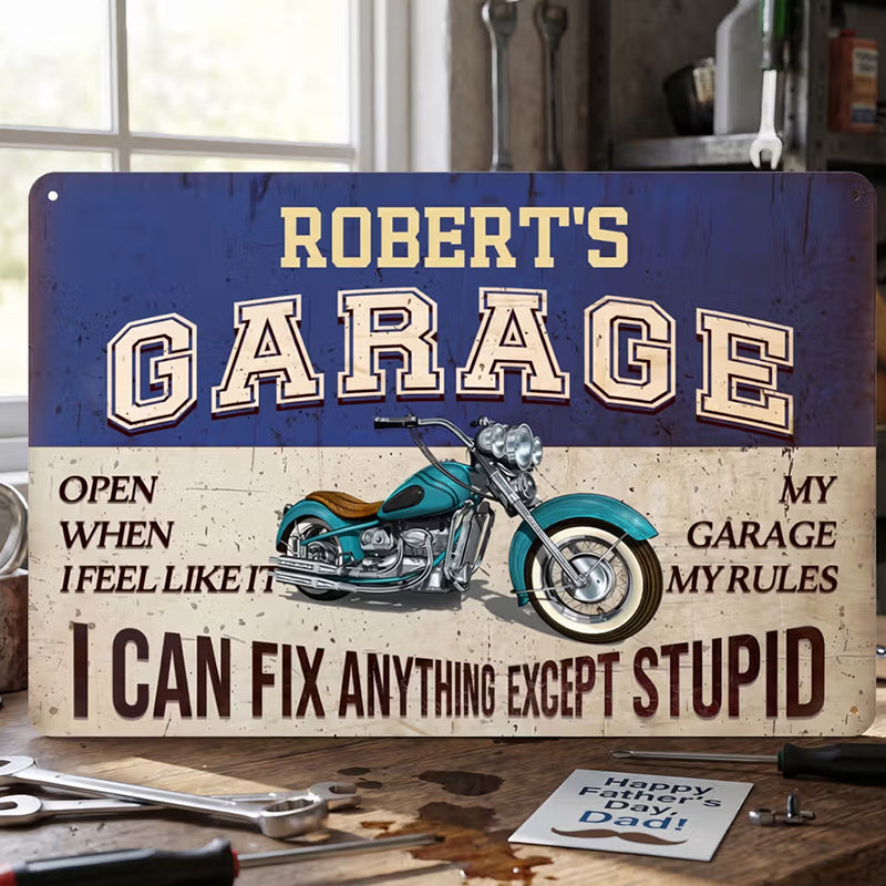 Personalized I Can Fix Anything Except Stupid Vintage Garage Metal Sign