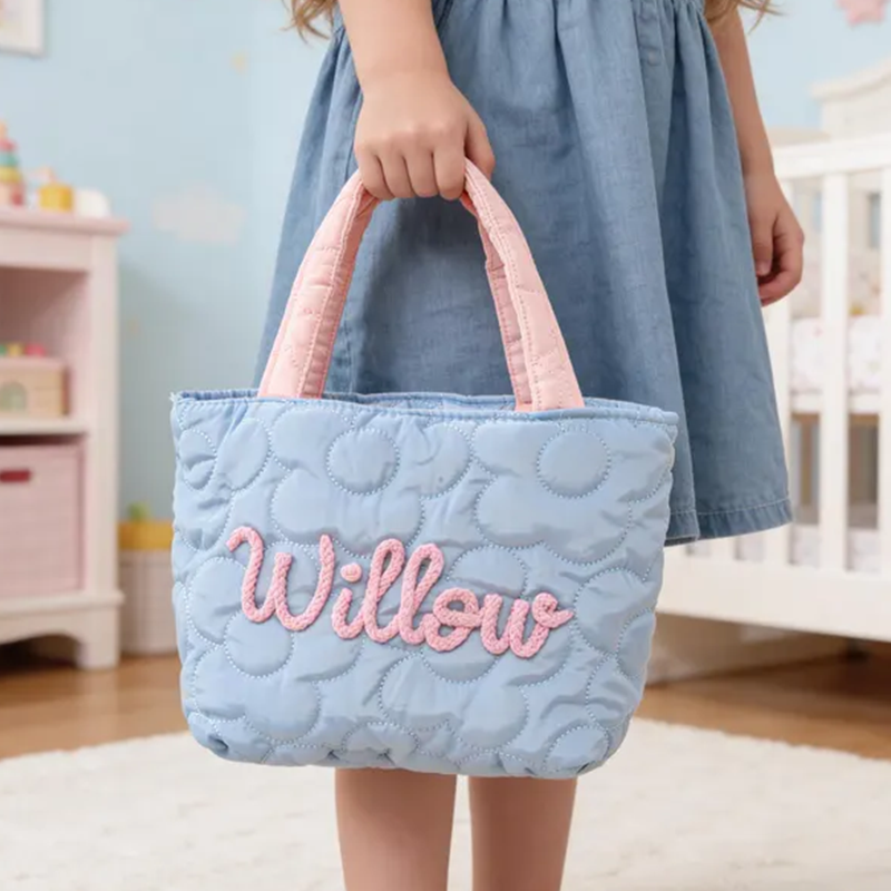 Personalized Quilted Nylon Tote Handbag,Kids Name bag,Custom Children's Gift