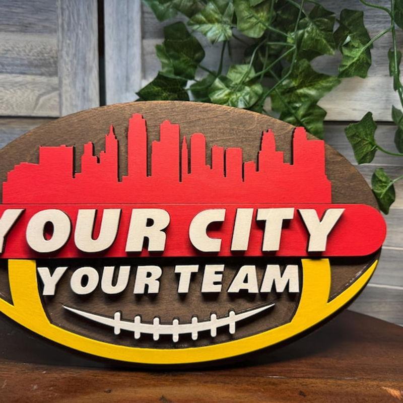 Woodcut Handcrafted Football Sign of your favorite team