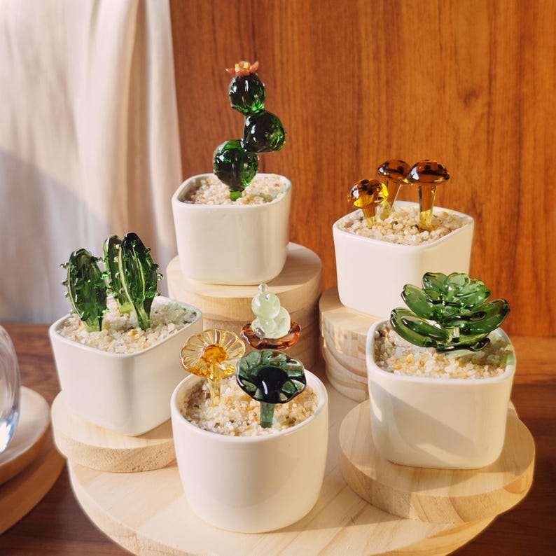 Stained Glass Succulent Cactus, Custom Potted Plant Figurine, Teacher Appreciation Gift