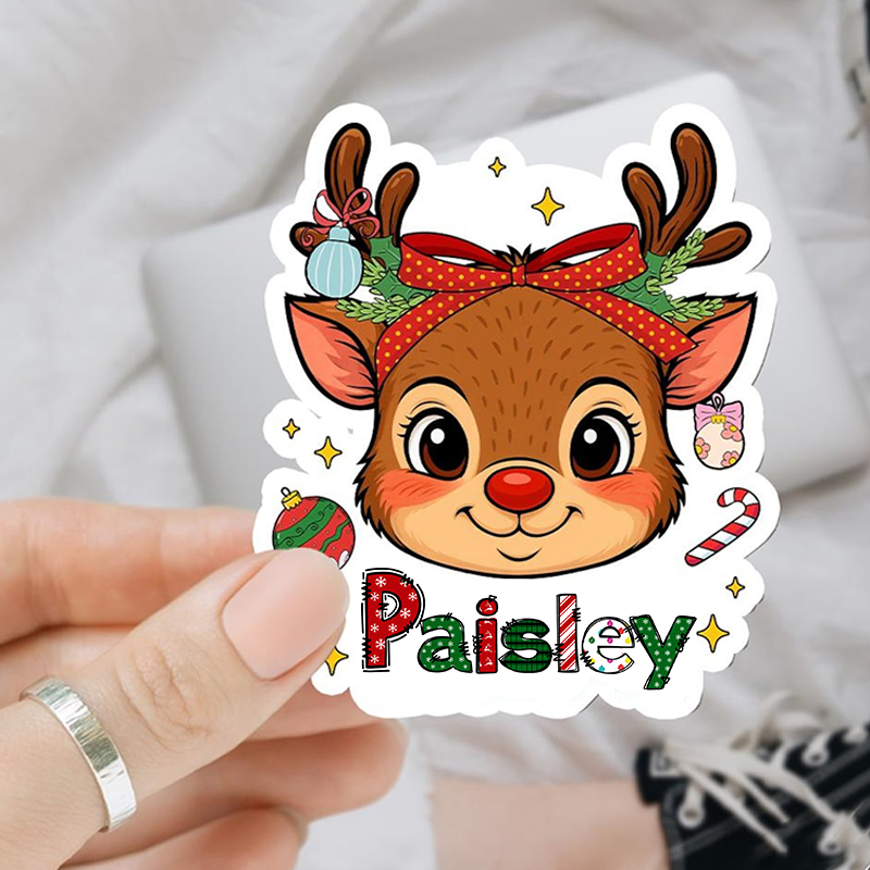 Custom Name Reindeer Christmas Sticker