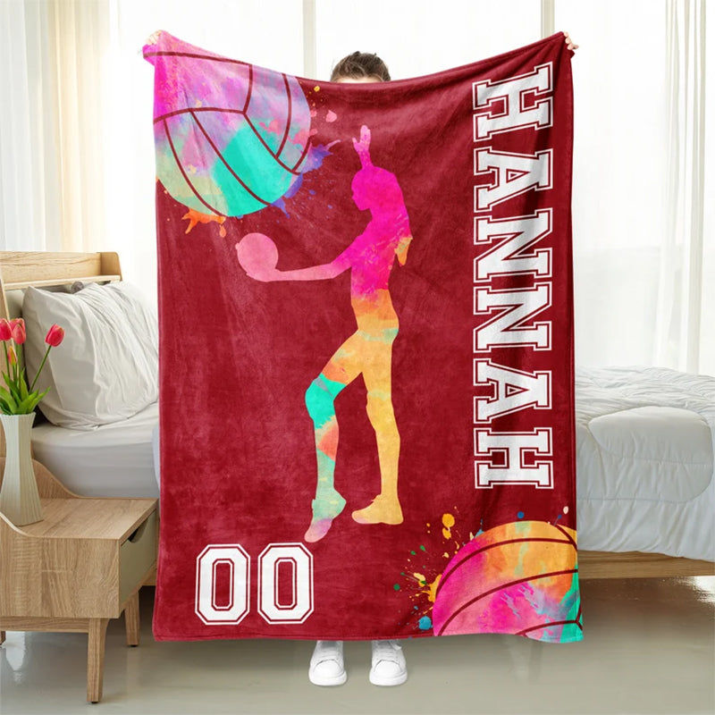 Personalized Volleyball Blanket - Custom Name Watercolor Design Volleyball
