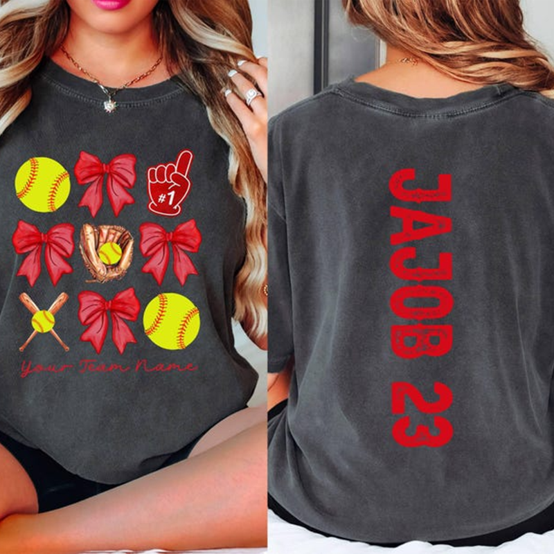 Personalized Softball Gift,Game Day Team Mom T Shirt with Kid Name number