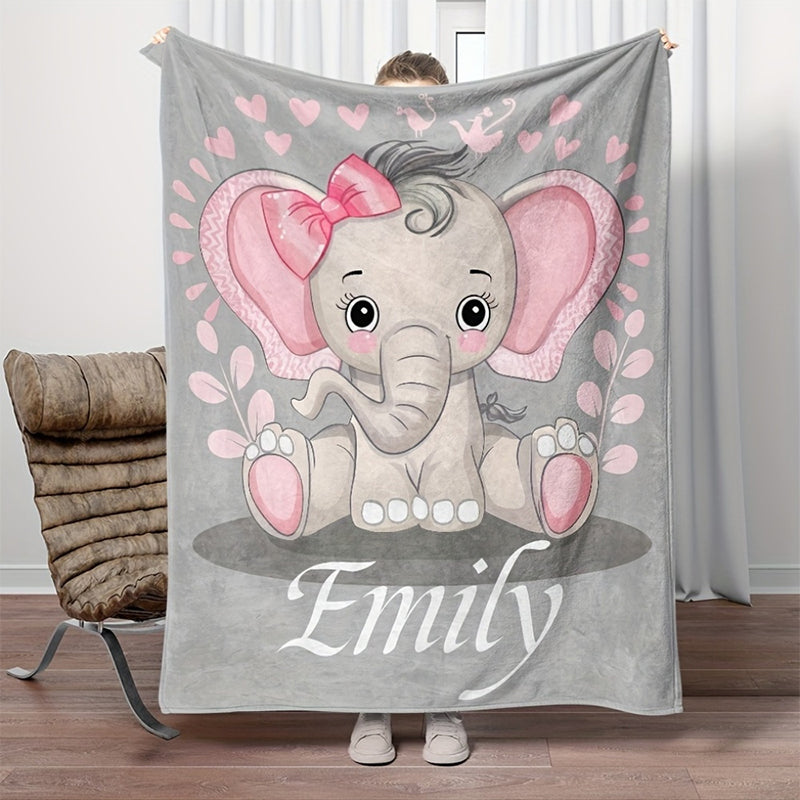 Custom Name Personalized Elephant Flannel Throw Blanket