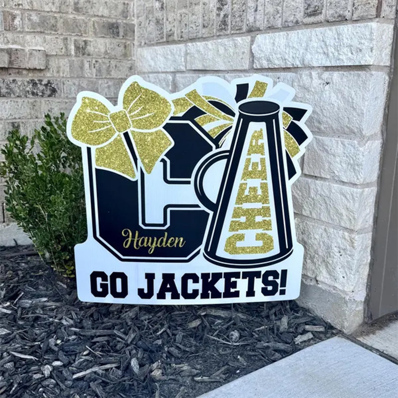 Football Yard Sign Personalized Cheer Squad Sign, Customize Name & Initial, School Colors