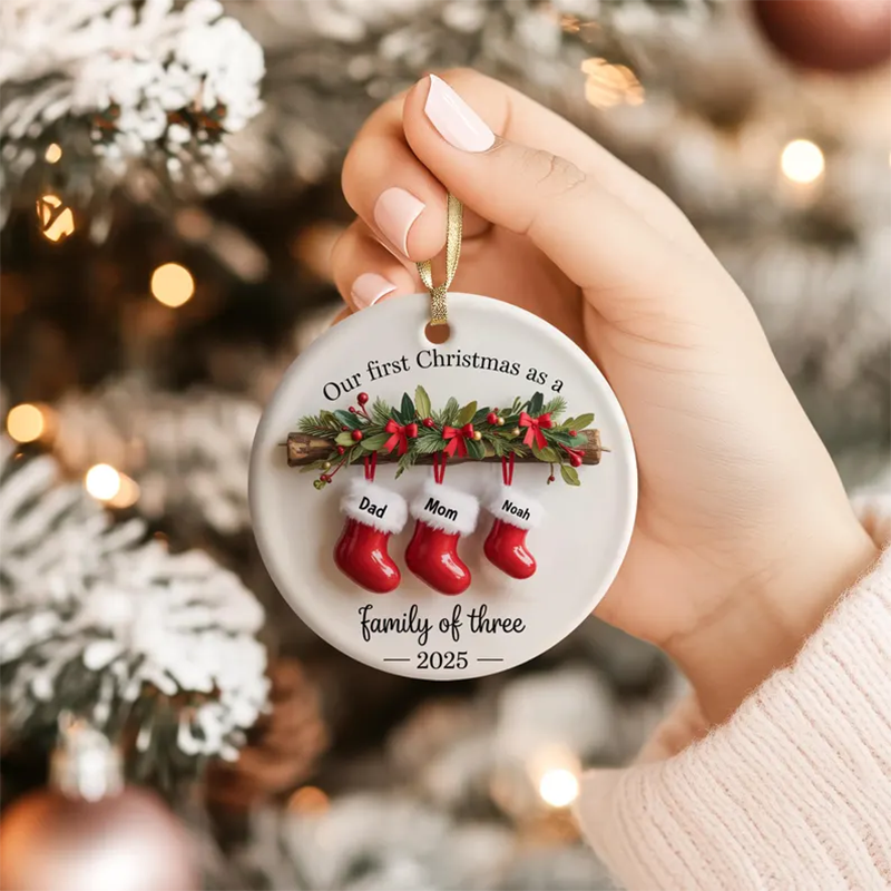 Personalized Family of Three Ceramic Christmas Ornament 2025