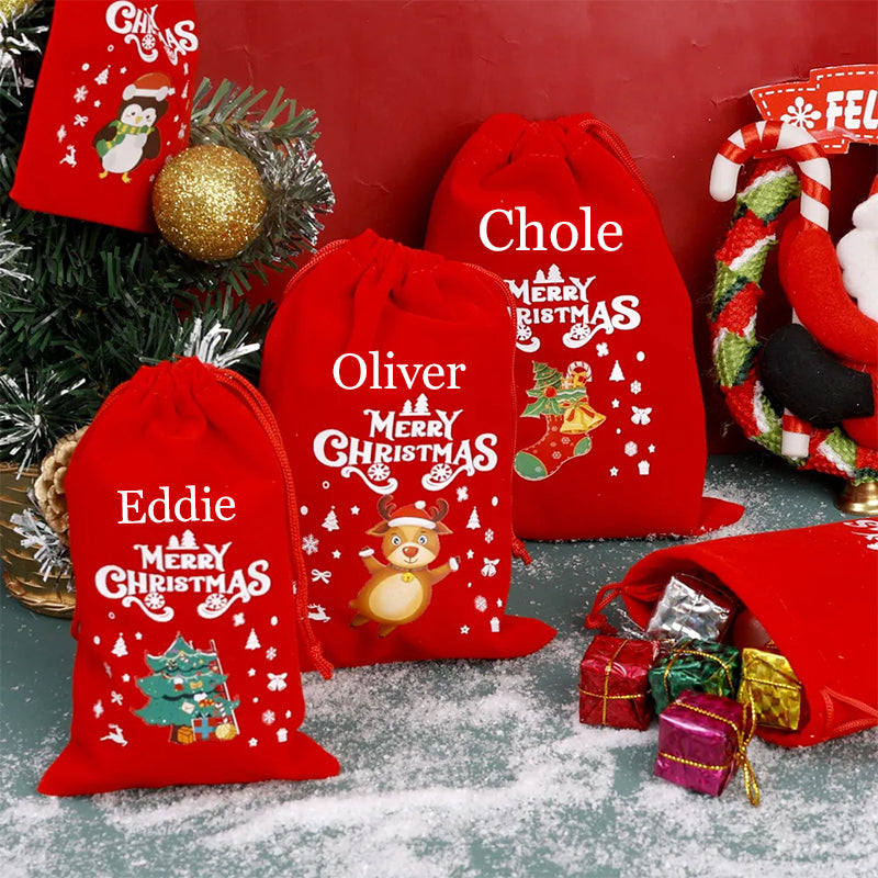 10/20pcs Christmas Drawstring Velvet Bags Red Candy Biscuits Pouch Personalization name