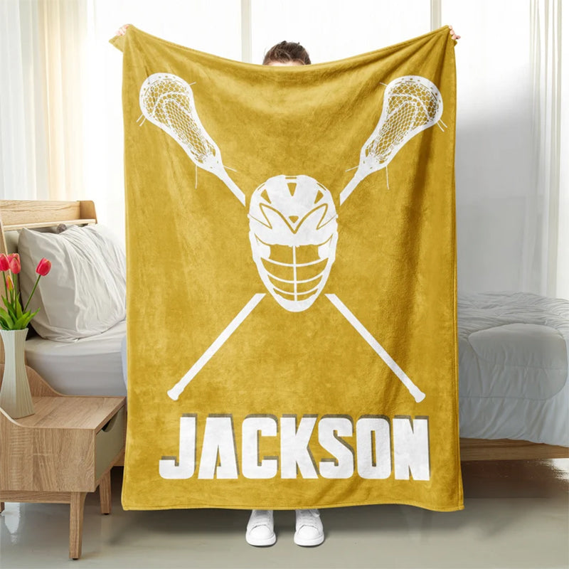 Personalized Lacrosse Blanket - Custom Name Sherpa Fleece Throw