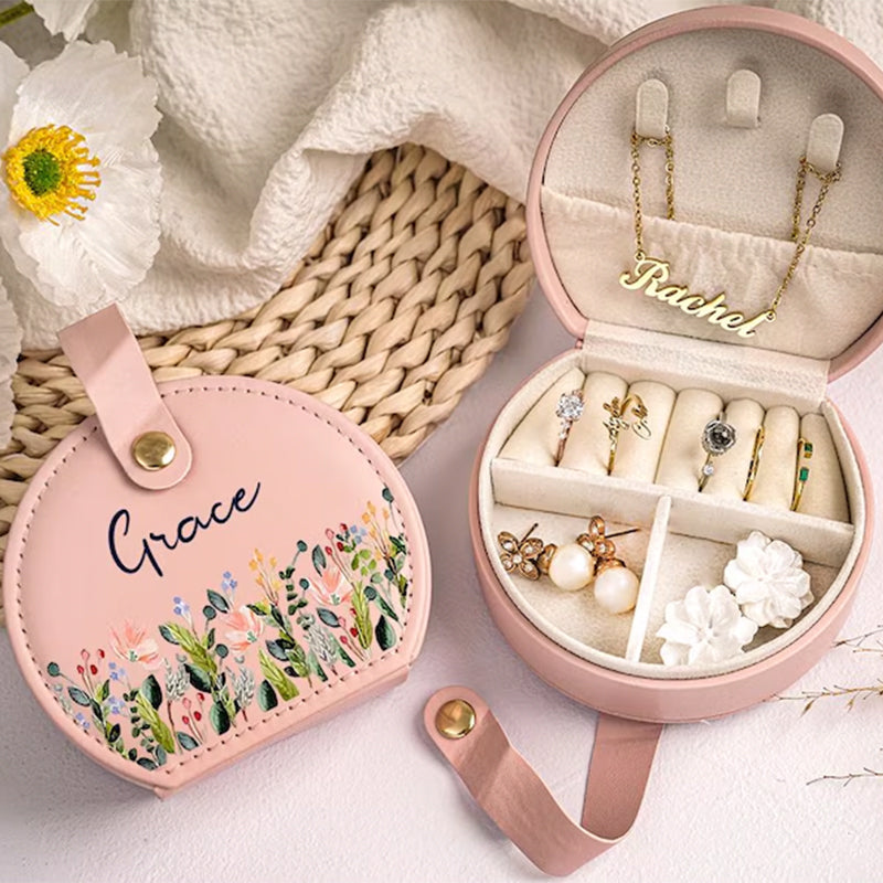 Personalized Birth Flower Jewelry Box: Custom Name Travel Keepsake
